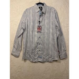 English Laundry Mens Large Blue Grey Striped Long Sleeve Button Down Shirt